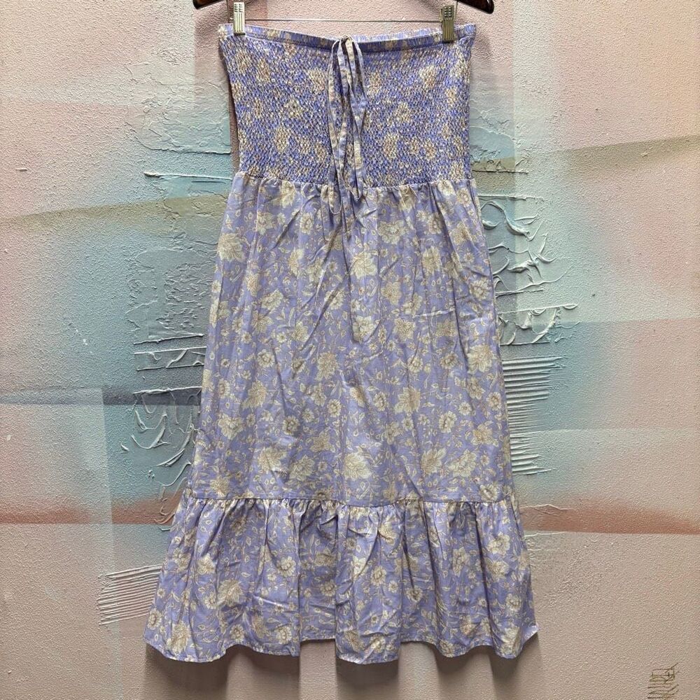 Shade & Shore M Purple Floral Smocked Tiered Strapless Prairie Dress Cottagecore